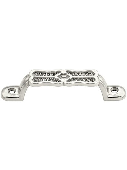 Ornamental Cast Brass Drawer Pull - 3 1/8 inch Center to Center in Polished Nickel.
